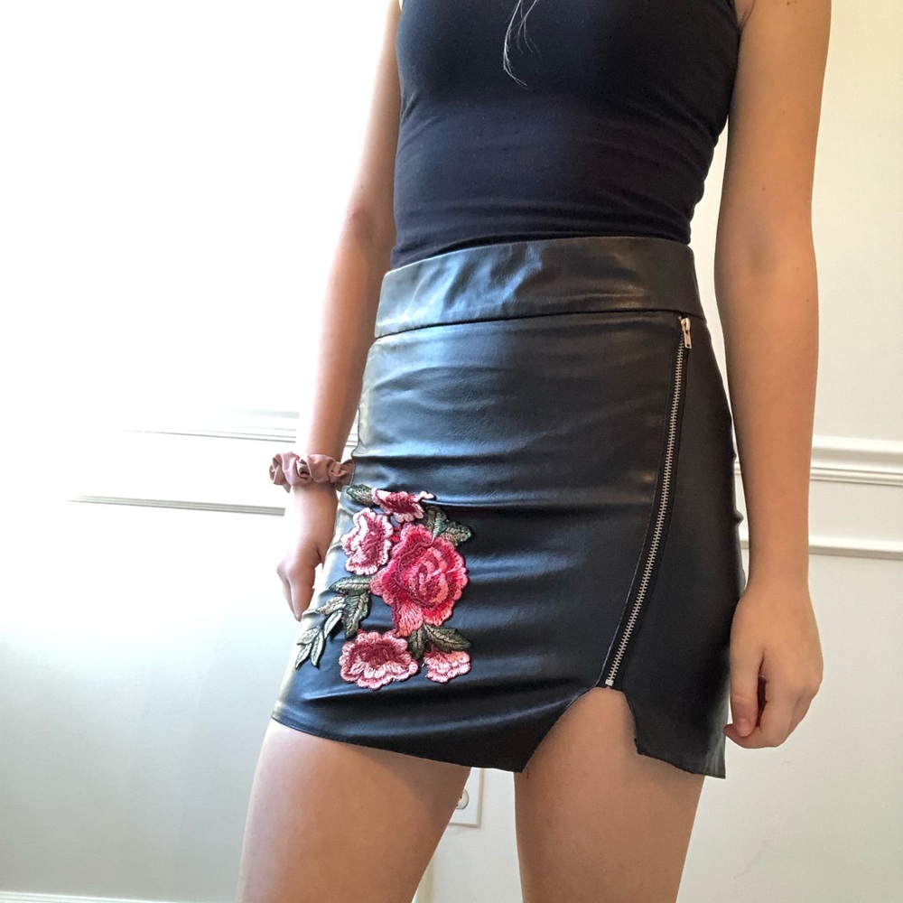Leather Embroidered Skirt